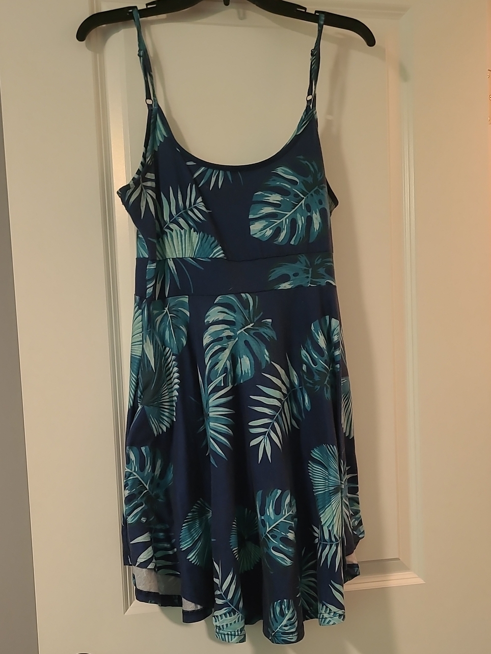 Amazon Navy and Teal Tropical Spaghetti-Strap Mini Dress